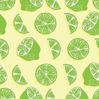 Lime halves and slices on bright yellow background. vector