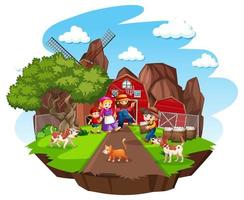 Farm with red barn and windmill on white background vector