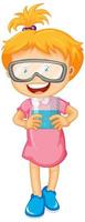 Cute girl wearing goggle holding goggle vector