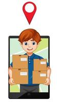 Man delivery package on white background vector