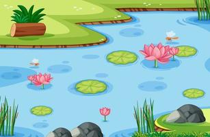 Game template with lotus leaf on swamp in the forest background vector