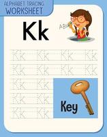 Alphabet tracing worksheet with letter and vocabulary vector