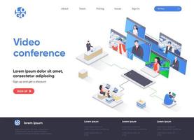 Video conference isometric landing page vector