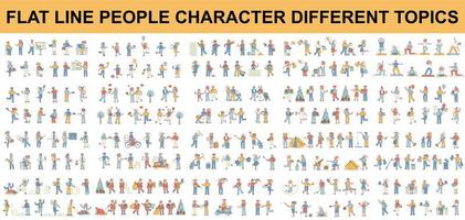 Bundle of different types of flat line people characters vector