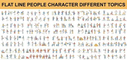 Bundle of different types of flat line people characters vector