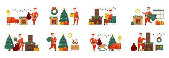 Christmas Santa Claus bundle of scenes with characters vector