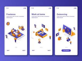 Work at home isometric GUI design kit vector