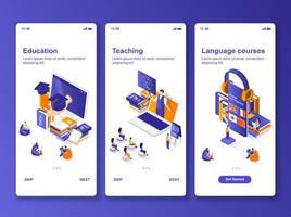 Language courses isometric GUI design kit vector