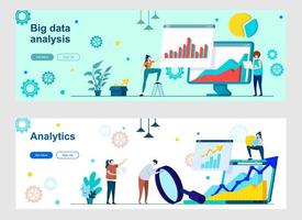 Big data analysis landing page with people characters vector