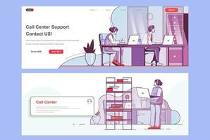 Call center landing pages set vector