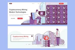 Cryptocurrency mining landing pages set vector