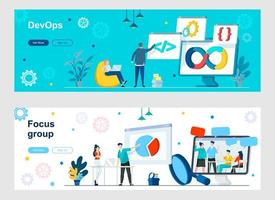 DevOps and focus group landing page with people characters vector