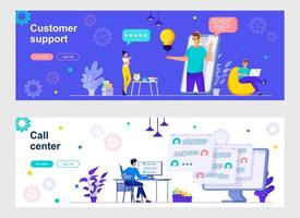 Customer support and call center landing page with characters vector