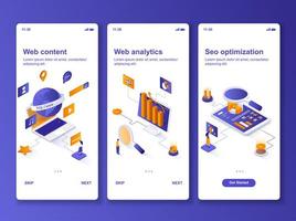 Web analytics isometric GUI design kit vector