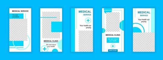 Medical service editable templates set for social media stories. vector