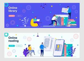 Online library landing page with people characters vector