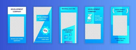 Development company editable templates set for social media stories vector