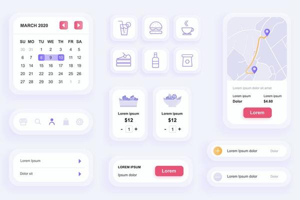 GUI elements for food delivery mobile app