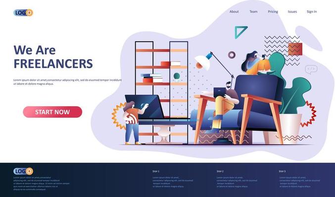 Freelance flat landing page template