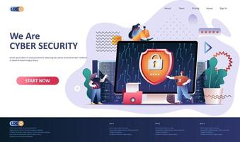 Cyber security flat landing page template vector