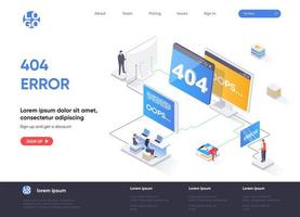 404 error isometric landing page design vector