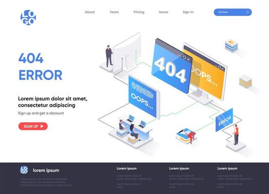 404 error isometric landing page design