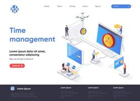 Time management isometric landing page vector