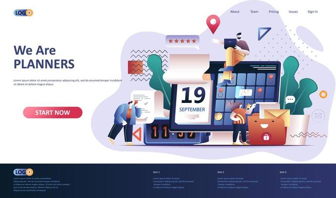 Planning flat landing page template