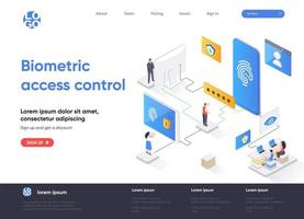 control de acceso biométrico diseño de página de destino isométrica vector