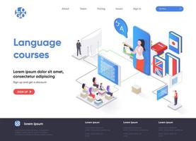 Language courses isometric landing page vector