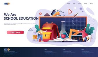 School education flat landing page template vector