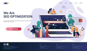 SEO optimization flat landing page template vector