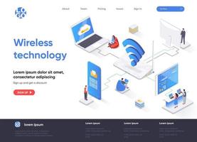 Wireless technology isometric landing page vector