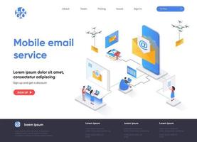 Mobile email service isometric landing page vector