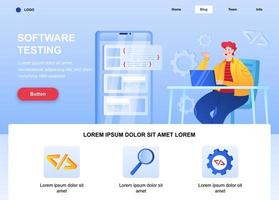 prueba de software página de inicio plana vector