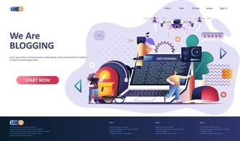 Blogging flat landing page template vector