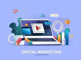 concepto plano de marketing digital con gradientes vector