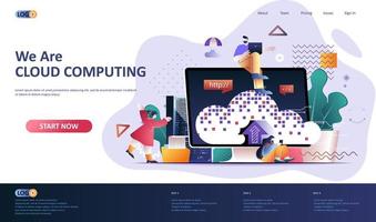 Cloud computing flat landing page template vector