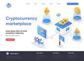 Cryptocurrency marketplace isometric landing page vector