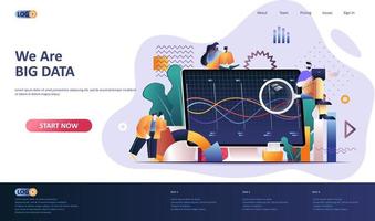 Big data analysis flat landing page template vector