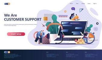 Customer support flat landing page template vector