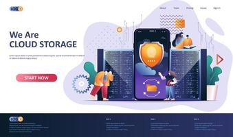 Cloud storage flat landing page template vector