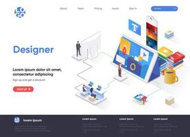 Designer isometric landing page vector