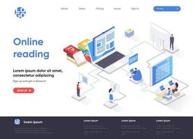 Online reading isometric landing page vector