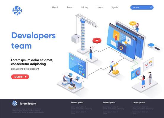 Developers team isometric landing page