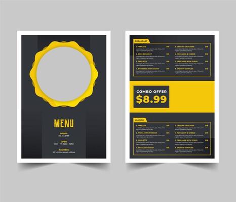 Gray and Yellow Restaurant Menu Flyer Template