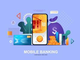 Mobile banking flat concept with gradients vector