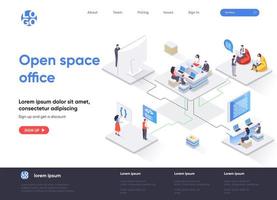 Open space office isometric landing page vector