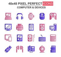 Computer and devices glyph icon set vector