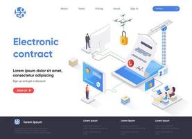 Electronic contract isometric landing page design vector